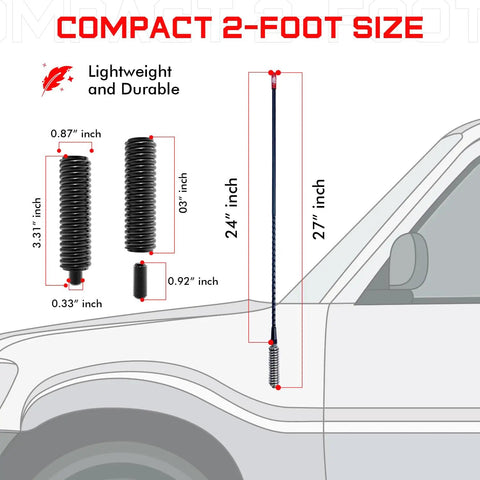2 Foot Fiberglass CB Radio Antenna With 1000 Watt Rating Black Finish Heavy Duty Stainless Steel Spring on vehicle