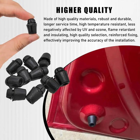 Keep The Dents At Bay With These Heavy Duty Rubber Car Door Overslam Bumper Stopper 10 Pack, black rubber bumper stoppers in hand.