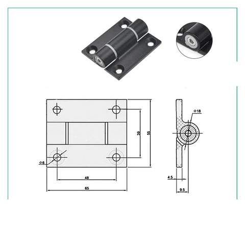 Deep Groove Double Rubber Seal Bearings For Zinc Alloy Position Control Hinge 65 By 55 Mm Built Tough Heavy Duty Adjustable Torque Hinge 0 To 2.5 Nm XK506 XK506B Low Noise High Temperature Resistant. Front view with technical drawing.