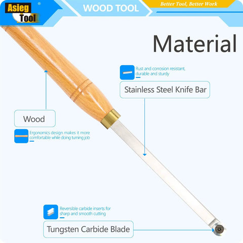 Carbide Tipped Finisher Wood Turning Tool Lathe Chisel Bar With 16mm Round Carbide Insert Cutter, ergonomic wood handle, stainless shaft.