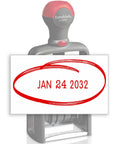 Heavy Duty Self Inking Date Stamp With Sick Brush Stroke Design And Bold Red Ink For Serious Daily Office Hustle That Built Different And Made To Last The Long Haul showing JAN 24 2032.