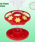 Close-up view of the leak-proof seal and easy clean bottom of the Outdoor Hanging Hummingbird Feeder 18oz Diamond Design With Six Feeding Ports And Perch Built In Ant Moat Durable Garden Decor For Bird Lovers And Gift Ideas For Women.