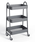 Three Tier Metal Rolling Cart With Lockable Wheels, Heavy Duty Mobile Storage Shelf For Living Room, Kitchen, Office Or Bathroom, Rust Resistant Steel, Adjustable Shelves, Grey