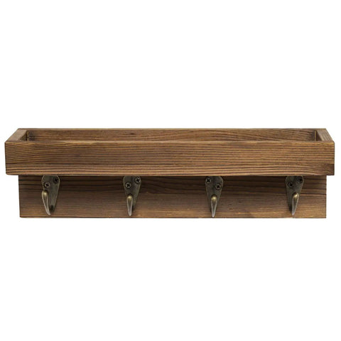 Super Sleek 10 Inch Brown Wood Wall Mount Floating Shelf With Four Antique Metal Key Hooks Straight Up Perfect Entryway Organizer For Mail Keys Coats And Phone Gear No Sweat Setup Totally Chic Home Decor