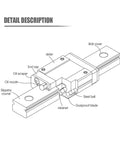 Diagram of Rail and MGN9 Block Miniature Linear Motion Set for 3D Printer and CNC Projects, showing components like slider and bolt cover.