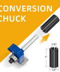 Slick Smooth Heavy Duty Rabbet Router Bit Set 4 Piece Quarter Inch Shank Carbide Tip Conversion chuck with black component.