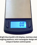Platinum V600M Digital Jewelry Scale Pro Grade Countertop and Portable Mini Scale displaying 0.0 on blue backlit LCD
