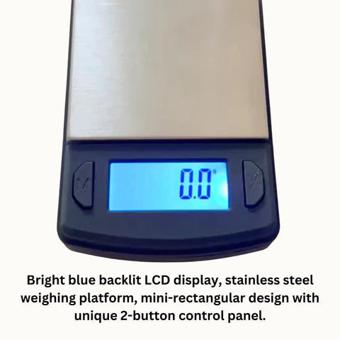 Platinum V600M Digital Jewelry Scale Pro Grade Countertop and Portable Mini Scale displaying 0.0 on blue backlit LCD