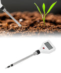 Soil EC Meter 2 In 1 Pro Grade Soil Tester For Conductivity And Temperature With Backlit LCD in garden soil next to plant