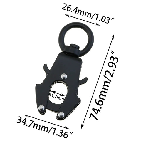 Beefy Heavy Duty Aluminum Alloy Carabiner With 360 Degree Rotation Quick Release Frog Buckle Clip, black, dimensions shown