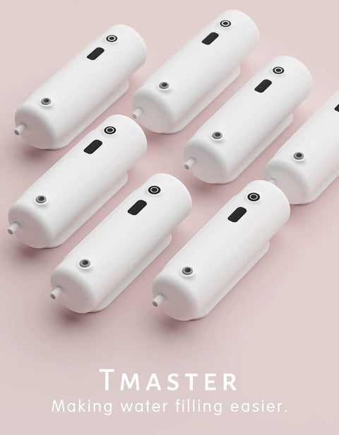 Sea Ghost Desktop Water Bottle Dispenser With USB Type C Charging, Automatic Pump arranged on a pink surface