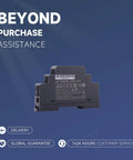 Heavy Duty Din Rail Switching Power Supply 12w 5v 2.4a Ac Dc Adapter side view with model details on a dark background.