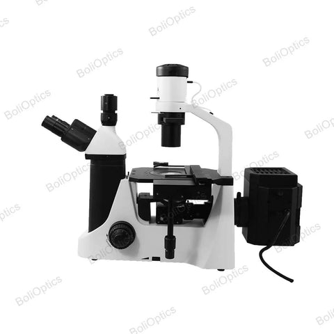 100X-400X Inverted Fluorescence Microscope With Trinocular Head And Dual Illumination Pro-Grade Lab Microscope For Biological Imaging And Cellular Work HM FM03030303, side view