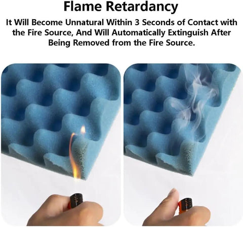 Peel And Stick Soundproofing Foam Roll For Walls Thick Acoustic Dampening Panels Fireproof Noise Blocker Mat For Home Studio Audio Treatment Grey showing flame retardancy test.
