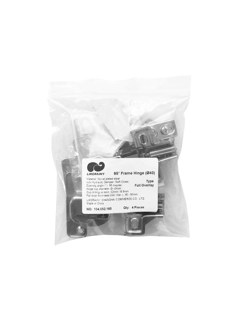 Pack of 4 95 Degree Full Overlay Face Frame Cabinet Hinges with 40mm Arm Hydraulic Damper Soft Close for Thick Doors