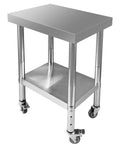 Stainless Steel Mobile Work Table With Four Wheels, 24 By 18 By 34 Inches, Adjustable Two Tier Heavy Duty Prep Station, front view