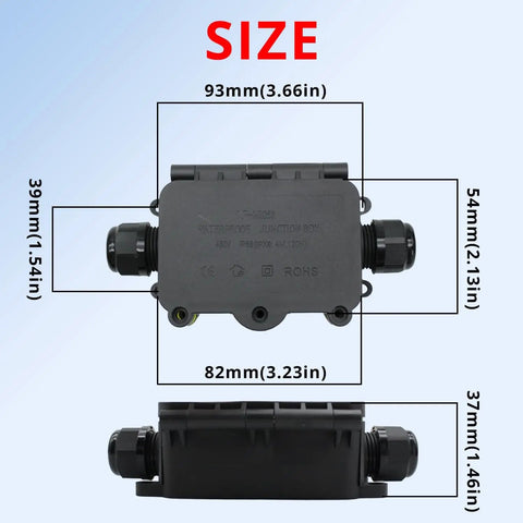 Beefy 2 Way IP68 Waterproof Junction Box For Outdoor Electrical Enclosures, Clamshell Style Underground Box With Airtight Plastic Case And Screw Terminal Block, Weatherproof, Max Inner Diameter 12mm, 93mm size