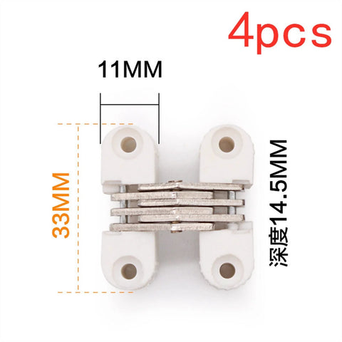 Top view of Hidden Hinges 4 Pack 33x11mm White Plastic Invisible Barrel Cross Hinge For Doors Windows Cabinets And Furniture