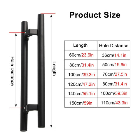 Stainless Steel Sliding Door Hardware Round Pipe Glass Pull Handle For Interior And Exterior Doors dimensions illustration.