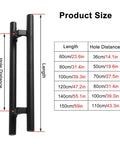 Stainless Steel Sliding Glass Door Pull Handle Round Bar for Interior and Exterior Doors size and hole distance chart.