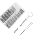 Premium Stainless Steel Micro Screw Kit With Tiny Screwdriver And Tweezers, assorted screws in clear organizer and tweezers