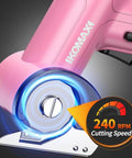 Heavy Duty Cordless Electric Scissors With Three Razor Blades, Rechargeable Power Pack, showing 240 RPM cutting speed and sharp blade.