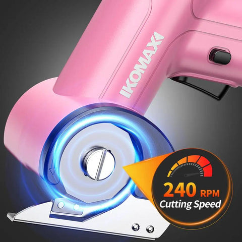 Heavy Duty Cordless Electric Scissors With Three Razor Blades, Rechargeable Power Pack, showing 240 RPM cutting speed and sharp blade.
