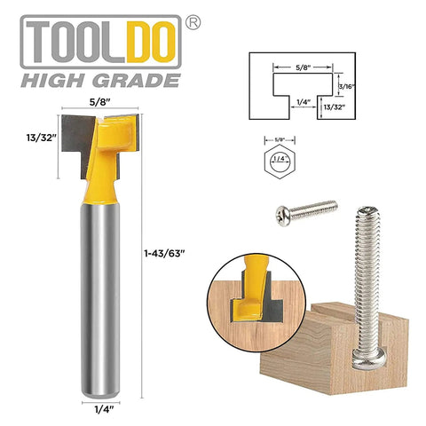 Keyhole Router Bit Set With One Quarter Inch Shank, Five Piece Cutter Kit with 5/8 inch diameter and carbide inserts, diagram