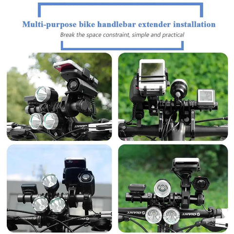 7.9 Inch Bike Handlebar Extender Aluminum Alloy Extension Mount for Accessories with dual mount for lights and devices