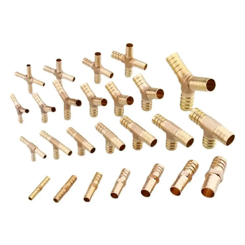 Brass Hose Barb Fitting Cross Tee Elbow Straight Y Splitter Connector For Garden Hose Two Way Three Way Four Way Fittings In Four Five Six Eight Ten Twelve Fourteen Sixteen Nineteen Twenty Five Millimeter Sizes Durable Corrosion Resistant brass hose barb fittings set