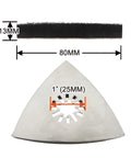 80mm Triangular Sanding Pads 4 Pack Hook Loop Stainless Steel Multitool Discs with dimensions and dust venting holes