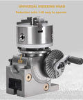 Hella Precise Beefy Five Inch Dividing Head Knocks It Out Of The Park With Tailstock Chuck and Index Plates One To Forty Reduction Ratio Vertical Horizontal Cnc Machining Rig, featuring a universal indexing head.