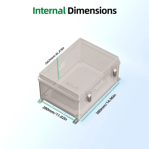 Internal dimensions of UL Listed Nema 6 Junction Box With Mounting Plate Heavy Duty Weatherproof Electrical Enclosure in Grey.