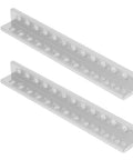 12 Hole L Type Aluminum Beam For Robotics, Pro Grade Built Tough And High Precision DIY Robot Building Components, 12x12x104mm, 2 Pack, Precision Drilled Holes For Easy Alignment And Strong Auto Projects. 2 silver aluminum L beams with 12 holes each