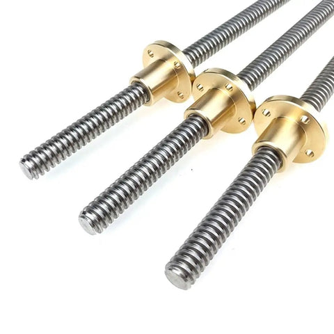 T16 Trapezoidal Lead Screw With Copper Nut And 304 Stainless Rod For 3D Printer Replacement 16mm Diameter 4mm Pitch 10mm Lead Durable Workhorse Wear Resistant Available In 100mm To 1000mm Lengths, three screws