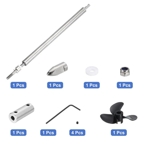 RC Boat Drive Shaft Kit With 200mm Shaft, 25mm Sleeve, 36mm Propeller Trio And Coupling Joint For 4mm Motor Shafts, stainless steel