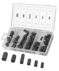 Flexible Rubber Vacuum Hat Kit With 80 Pieces For 352 To 410 F High Temperature Applications Leak Proof Seal Ideal For Automotive HVAC Repair Supports 6 Sizes Portable And Easy To Carry showing black rubber caps organized in a clear box