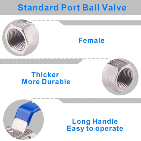 Stainless Steel Ball Valve One Piece Three Eighths Inch NPT Female To Female Standard Port For Water Oil And Gas Pack Of Two Serviceable