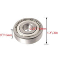 6 Pieces 6200 ZZ Deep Groove Ball Bearings With Double Metal Seal Pre Lubricated 10mm x 30mm x 9mm chrome steel, side view