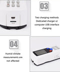 Handheld Surface Roughness Tester With LCD Display And Diamond Probe, 0.001 Micron Precision Profilometer For Metal Surfaces, Rechargeable, Pro-Grade Readouts For Planes, External, Bore, Grooves, And Tapered Surfaces. front and side view with USB charging