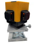 Lab lifting platform with adjustable aluminum frame and yellow top on a scissor stand