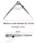 Heavy Duty Six Inch Alloy Metal Compass Scribe Dead Nuts Accurate Layout Divider For Precise Woodworking Marking And Measuring On Plastic Wood Or Steel Panels with lockable adjuster.