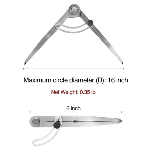 Heavy Duty Six Inch Alloy Metal Compass Scribe Dead Nuts Accurate Layout Divider For Precise Woodworking Marking And Measuring On Plastic Wood Or Steel Panels with lockable adjuster.