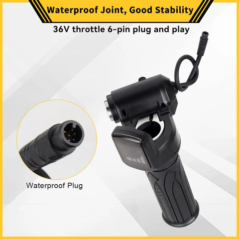36V Electric Bike Half Twist Throttle With Integrated Display And Key Ignition Waterproof 6 Pin Connector For 36V E Bike Systems Ideal For Fat Tire Rigs Like Nephele S3 Hoverfly H3 16 Inch And Similar Models