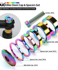 Colorful Headset Spacers And Stem Cap Set For 28.6mm Bike Stem With 2mm, 5mm And 10mm Spacers And Install Screws, Anodized