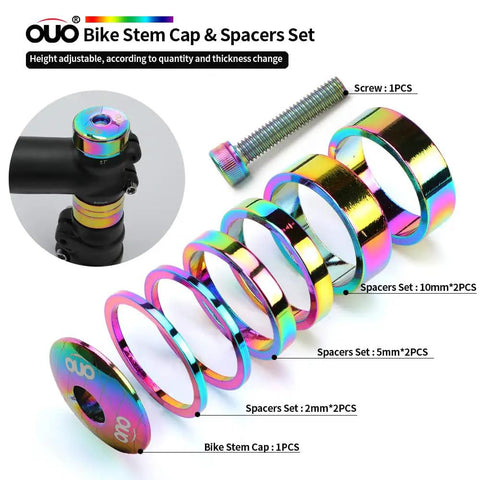 Colorful Headset Spacers And Stem Cap Set For 28.6mm Bike Stem With 2mm, 5mm And 10mm Spacers And Install Screws, Anodized