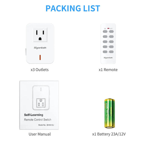 Wireless Remote Control Outlet For Home Appliances With Compact Wall Socket Design Expandable Light Switch Kit packing list