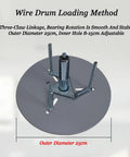 Wire drum loading method for Portable Wire Spool Rack, 25cm diameter, adjustable 8-15cm, heavy duty aluminum steel frame.