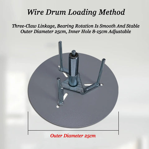 Wire drum loading method for Portable Wire Spool Rack, 25cm diameter, adjustable 8-15cm, heavy duty aluminum steel frame.