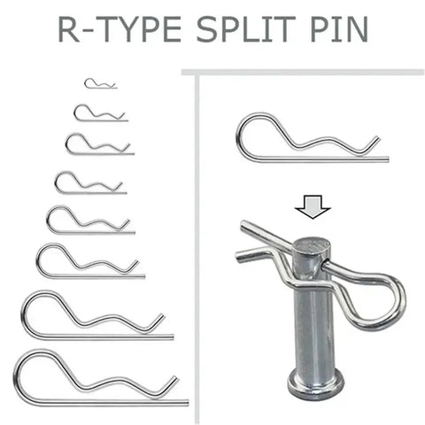 Cotter Pin Assortment Kit Six Box Set With Stainless Steel R Type Wave Latch Pins Locking Split Pins and Tractor Clips display